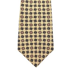 Tommy Hilfiger Mens Italian Silk Geometric Crest Necktie Yellow Burgundy 58x3.75